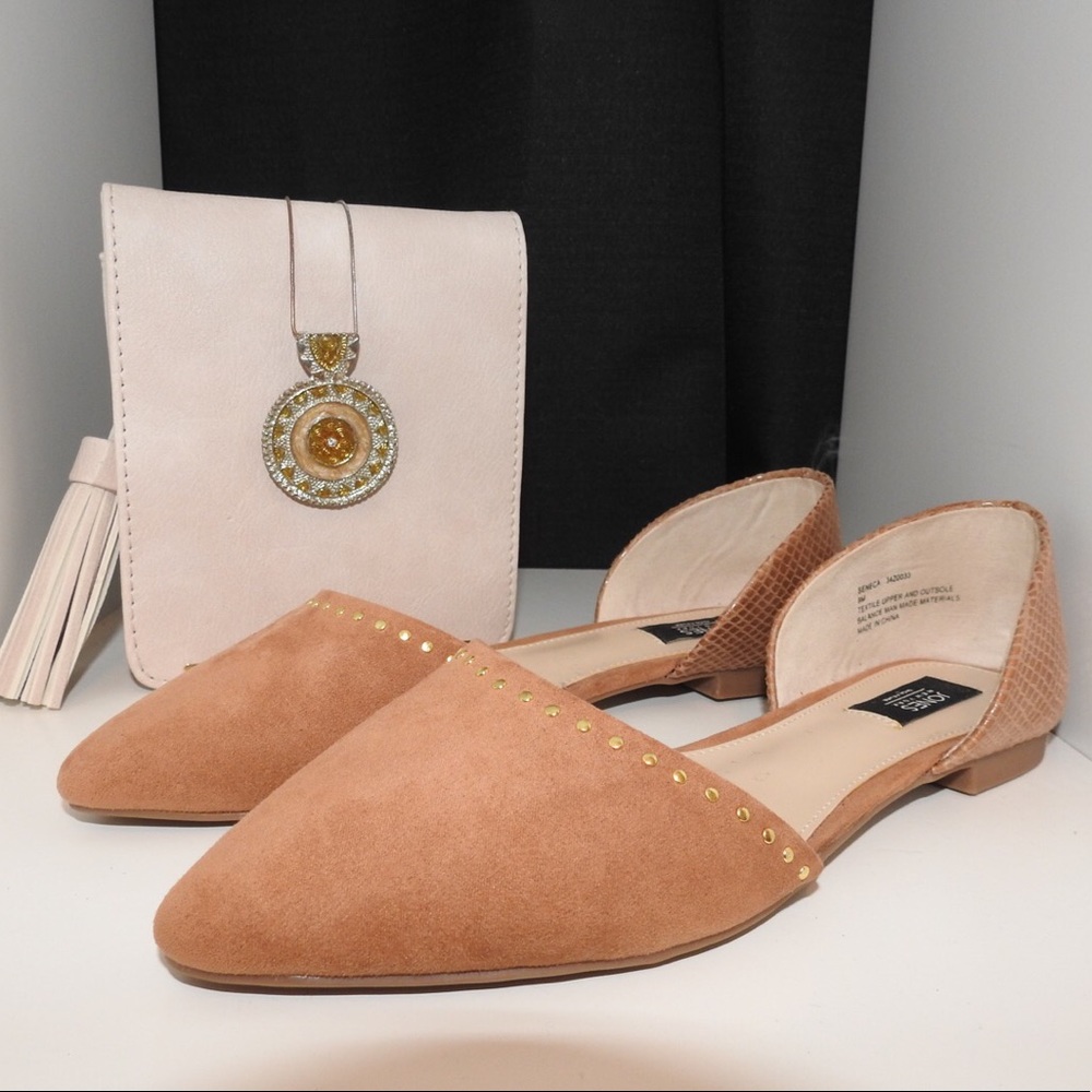 Never Worn Tan Flats with Gold Detailing